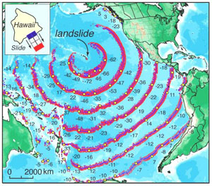 Simulated tsunami waves following a volcanic flank collapse