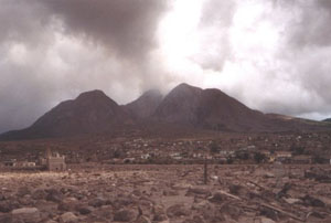 The devastated Montserrat capital of Plymouth under volcanic debris