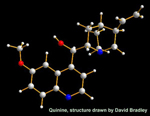 Quinine’s chemical structure (Drawn by David Bradley)