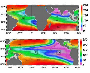 Mean dissolved oxygen concentrations in the world’s oceans at a depth of 400 metres (Image courtesy of AAAS/Science)