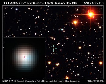 Hubble’s view of the host star’s neighbourhood (Credit: NASA, ESA, D. Bennett (University of Notre Dame) and J. Anderson (Rice University))