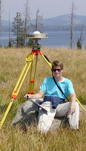 Christine Puskas surveys Yellowstone for signs of activity using GPS